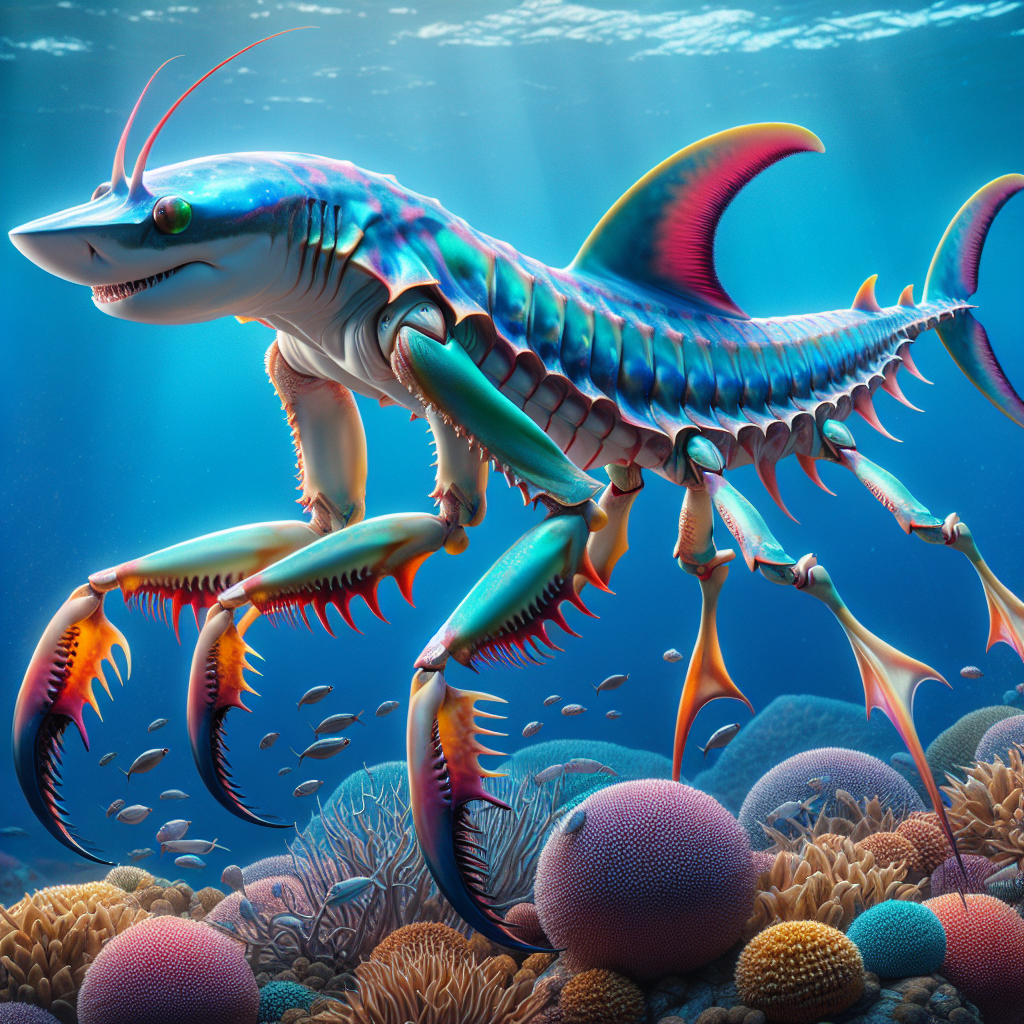 Sharkmantis, an AI-generated hybrid of Shark and Mantis