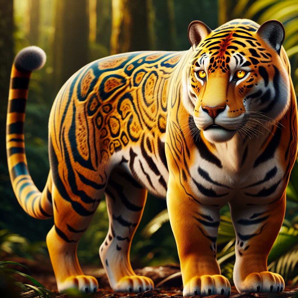 Jaguariga, an AI-generated hybrid of Jaguar and Tiger