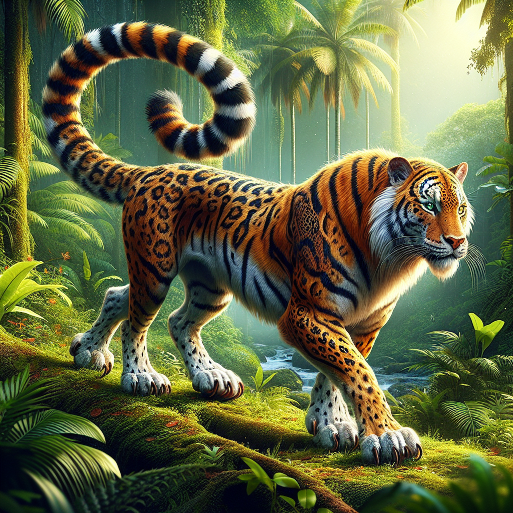 Leotiger, an AI-generated hybrid of Leopard and Tiger