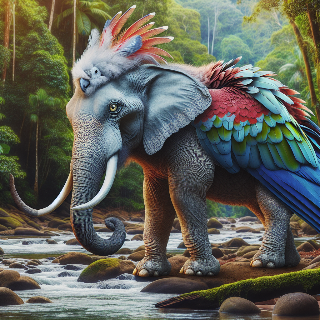 Cockaphant, an AI-generated hybrid of Cockatoo and Elephant