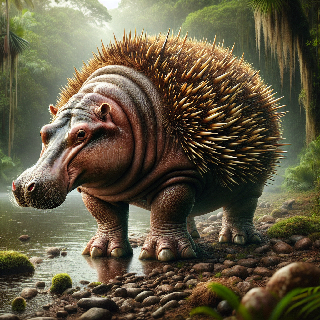 Echidopotamus, an AI-generated hybrid of Echidna and Hippopotamus