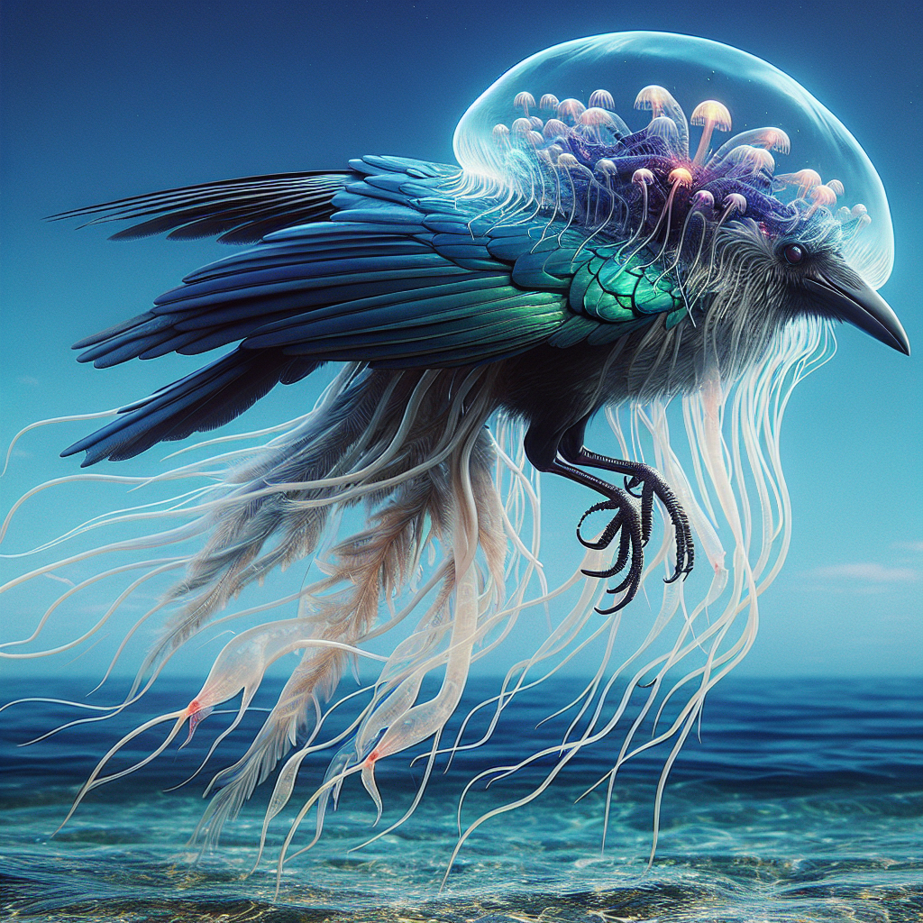 Crown Medusa, an AI-generated hybrid of Crow and Jellyfish
