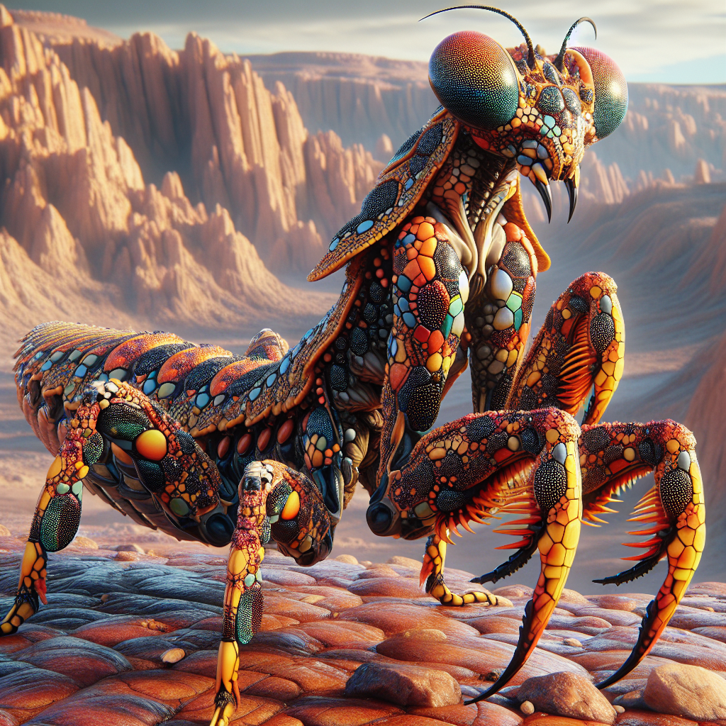 Gilmantis, an AI-generated hybrid of Gila monster and Mantis