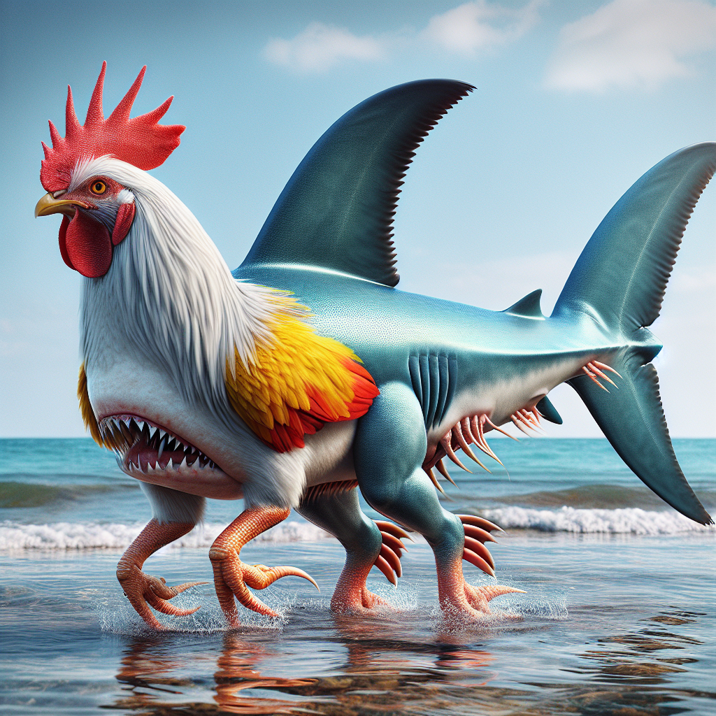 Charkken, an AI-generated hybrid of Chicken and great white shark