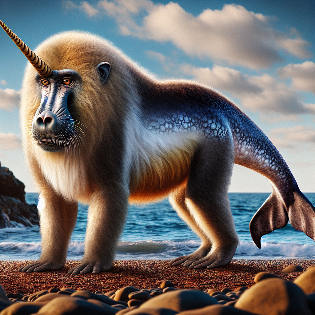 Babonwal, an AI-generated hybrid of Baboon and Narwhal