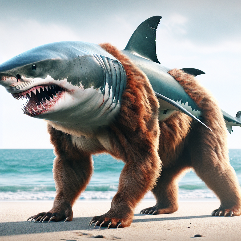 Bearshark, an AI-generated hybrid of Bear and great white shark