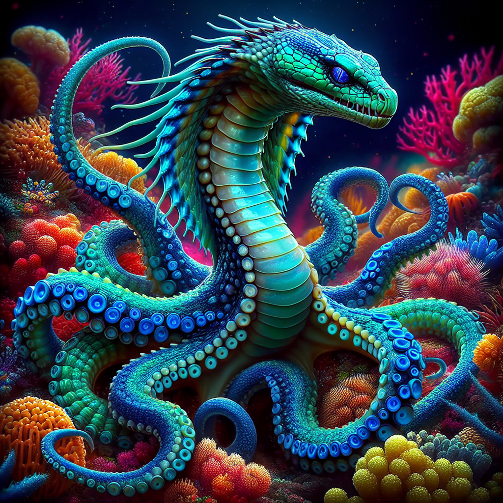Cobractopus, an AI-generated hybrid of blue ring octopus and Cobra