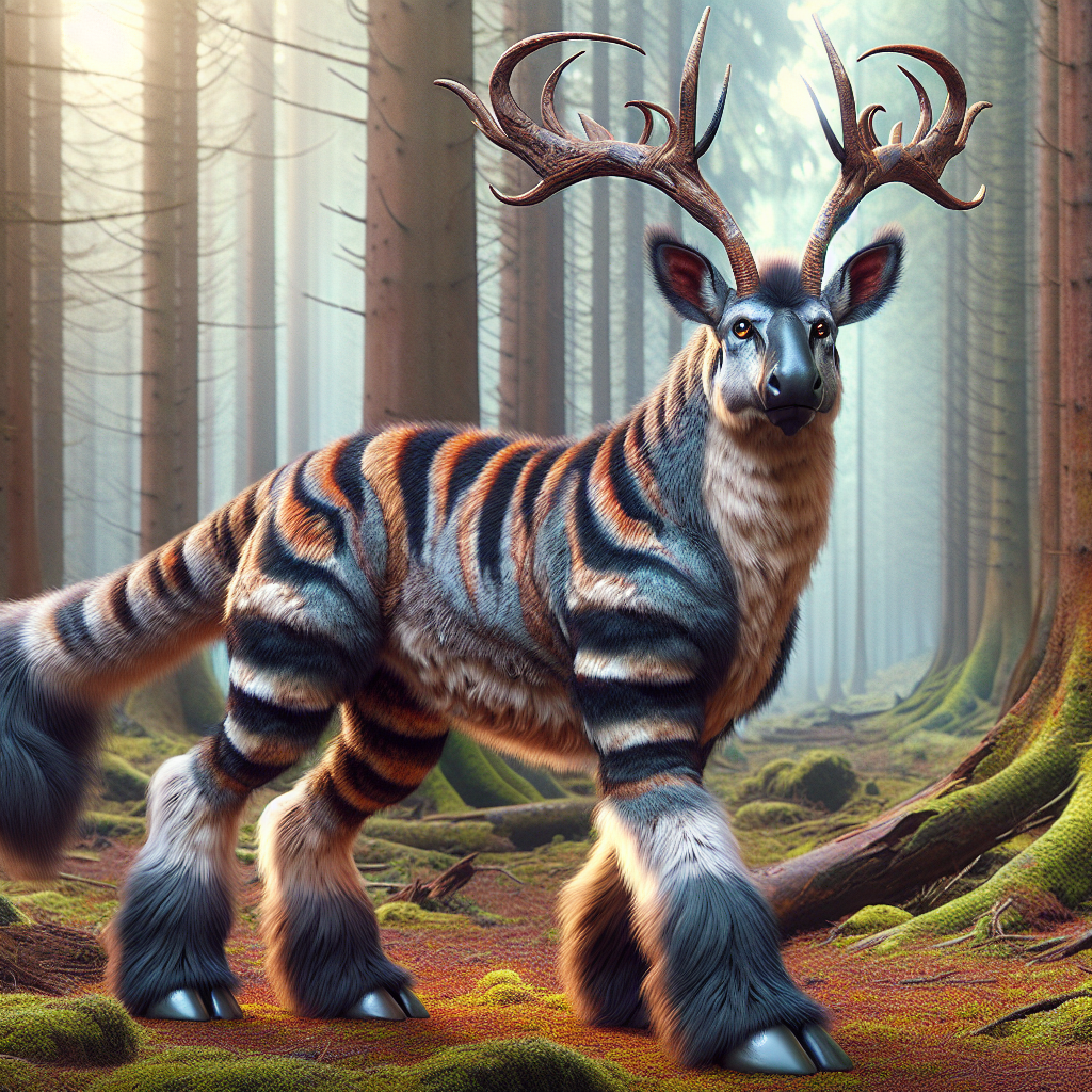 Reenkapi, an AI-generated hybrid of Reindeer and Okapi