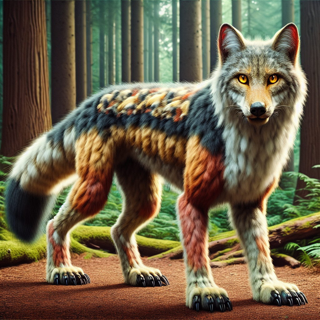 Wolzeal, an AI-generated hybrid of Wolf and Weasel