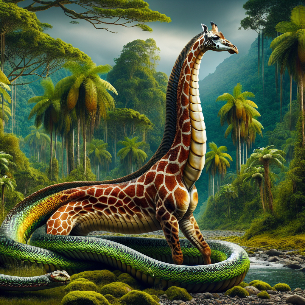 Giraffobra, an AI-generated hybrid of Giraffe and Cobra