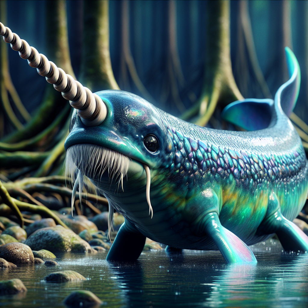 Narwalamander, an AI-generated hybrid of Narwhal and Salamander