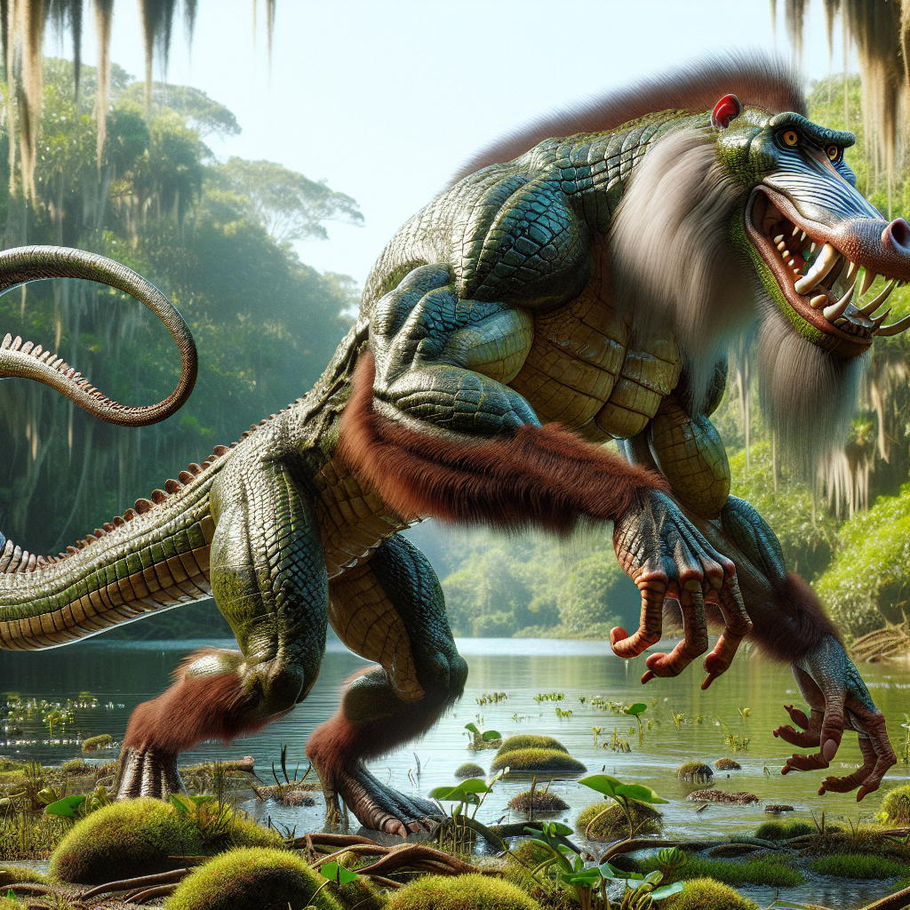 Gatoroon, an AI-generated hybrid of Alligator and Baboon