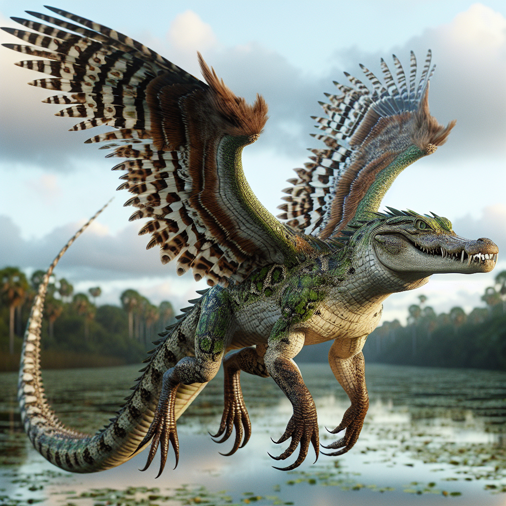 Alliagle, an AI-generated hybrid of Alligator and Bald Eagle
