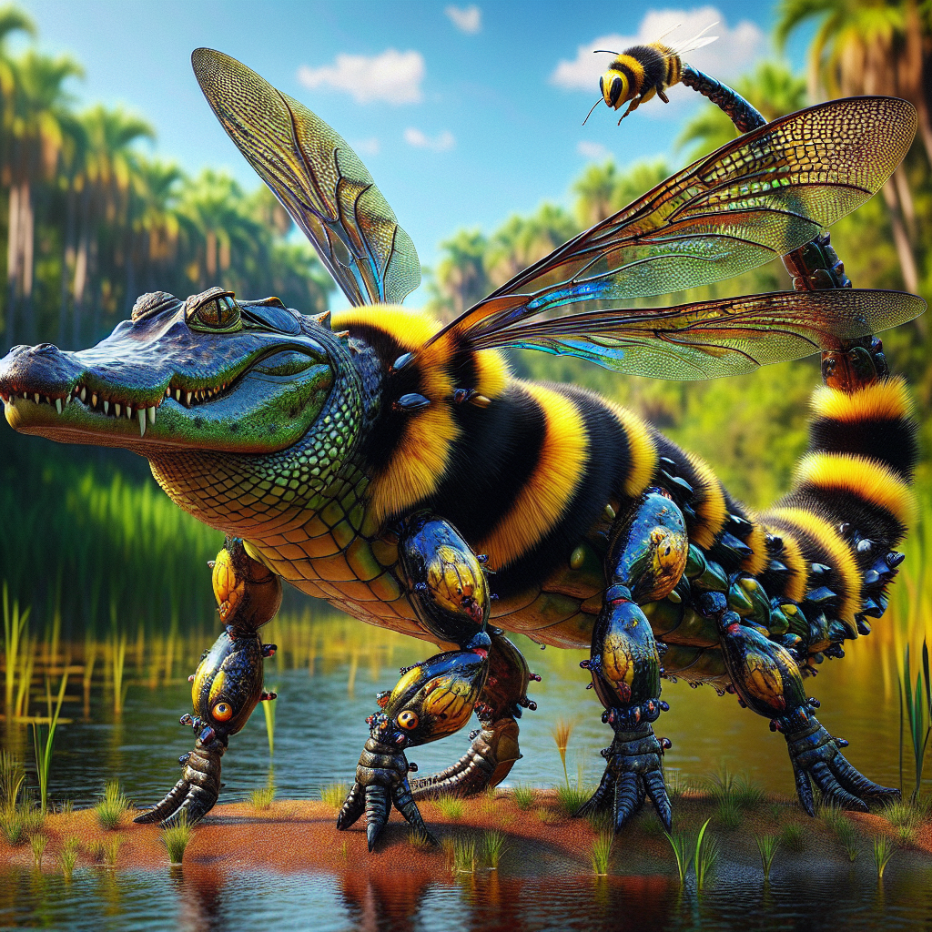 Allibee, an AI-generated hybrid of Alligator and Bumblebee