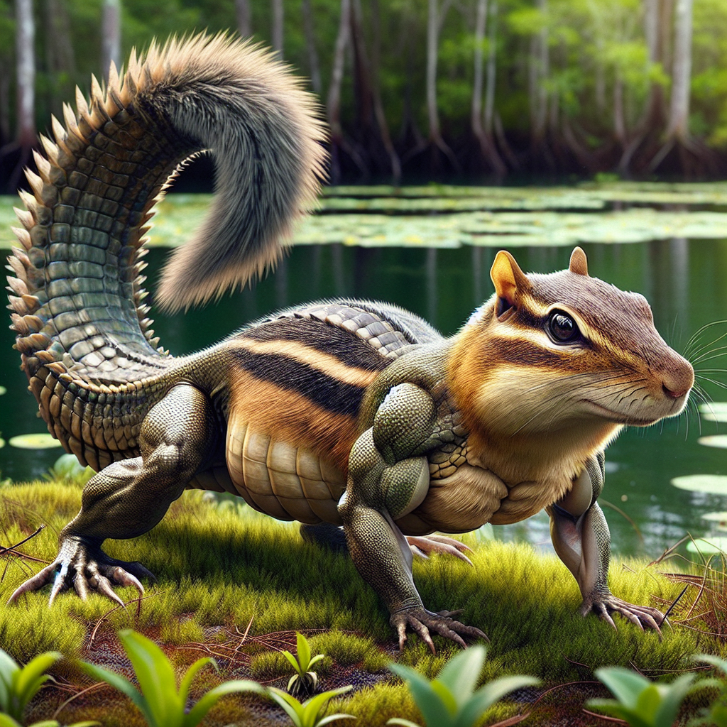 Alligermunk, an AI-generated hybrid of Alligator and Chipmunk