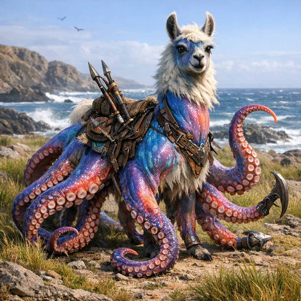 Llamapus, an AI-generated hybrid of Octopus and Llama