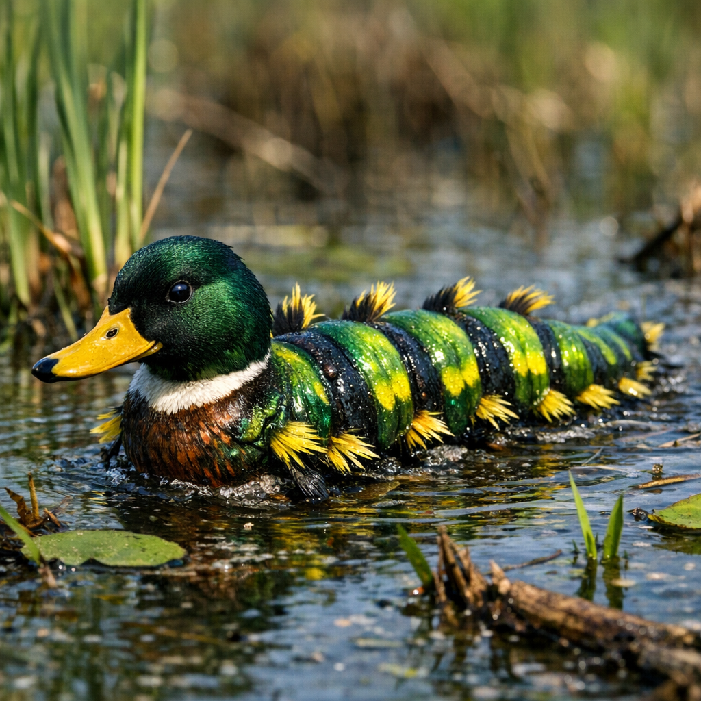 Duckerpillar, an AI-generated hybrid of Duck and Caterpillar