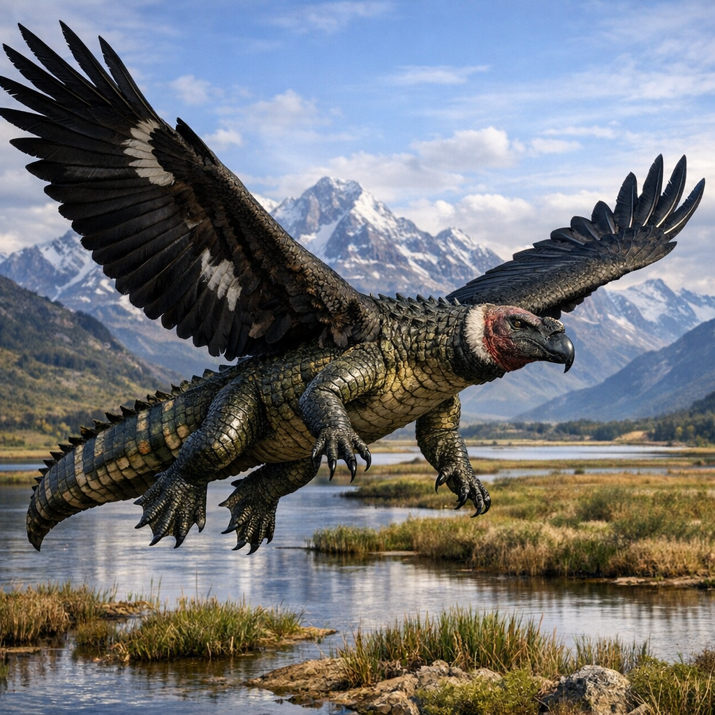 Alligondor, an AI-generated hybrid of Alligator and Condor