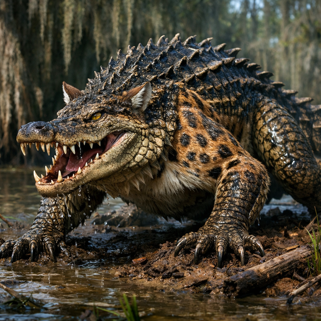Cougalligator, an AI-generated hybrid of Alligator and Cougar