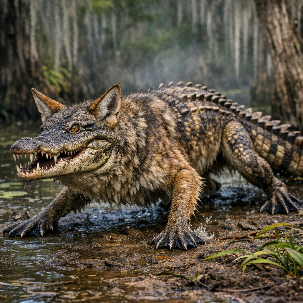 Coygator, an AI-generated hybrid of Coyote and Alligator