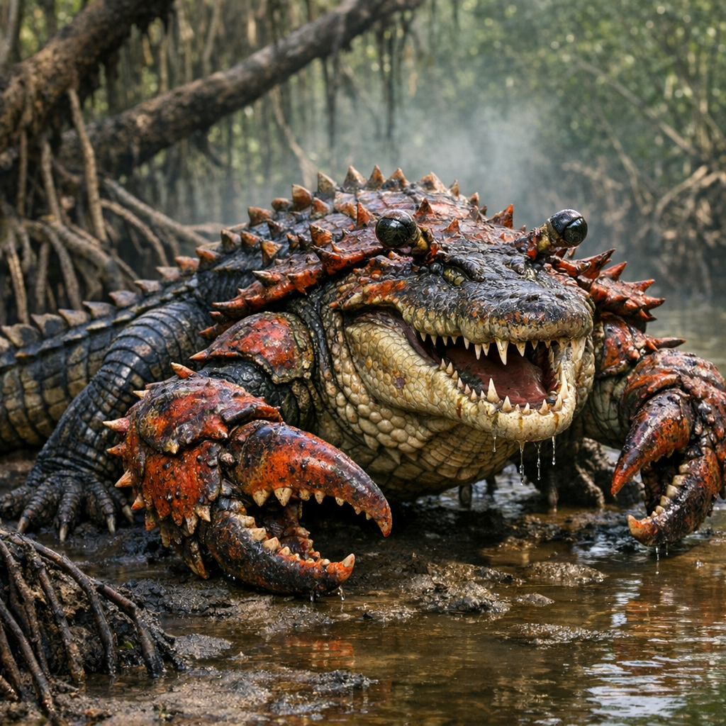Crabigator, an AI-generated hybrid of Alligator and Crab