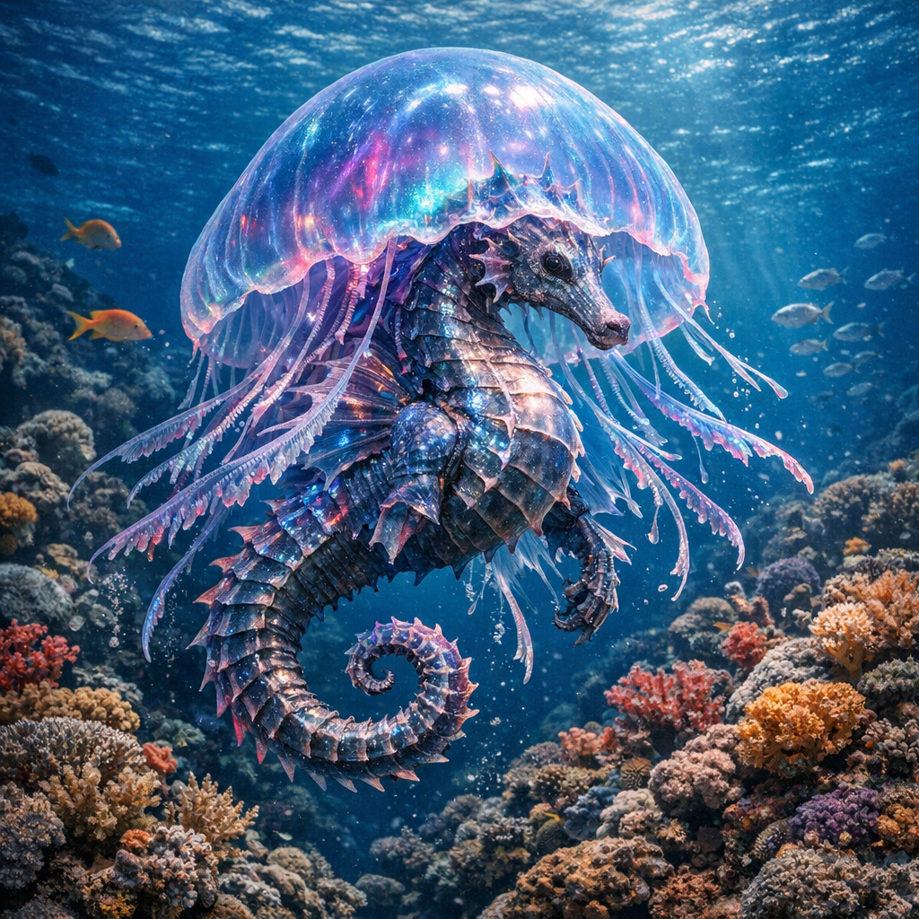 Jellyhorse, an AI-generated hybrid of Jellyfish and Seahorse