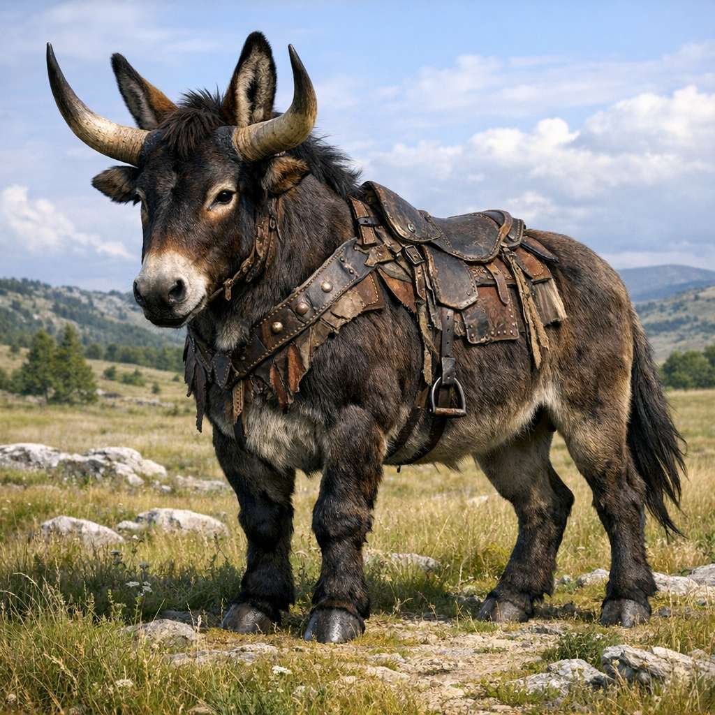Oxkey, an AI-generated hybrid of Ox and Donkey