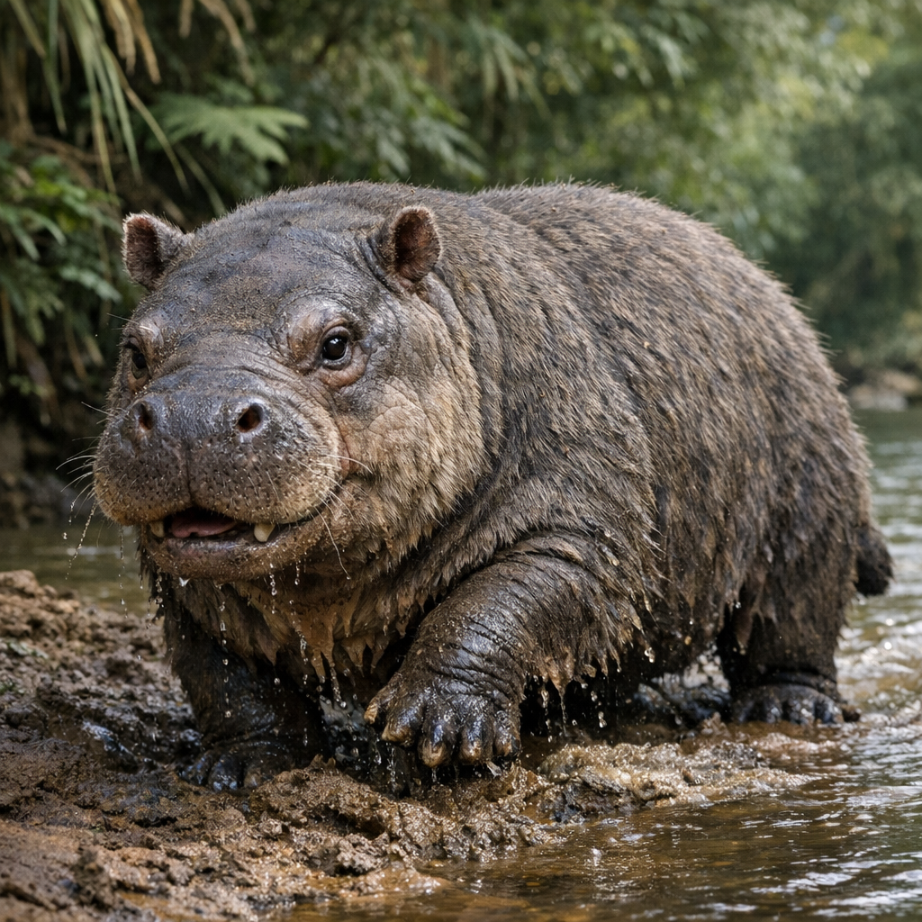 Hippowombat, an AI-generated hybrid of Hippopotamus and Wombat