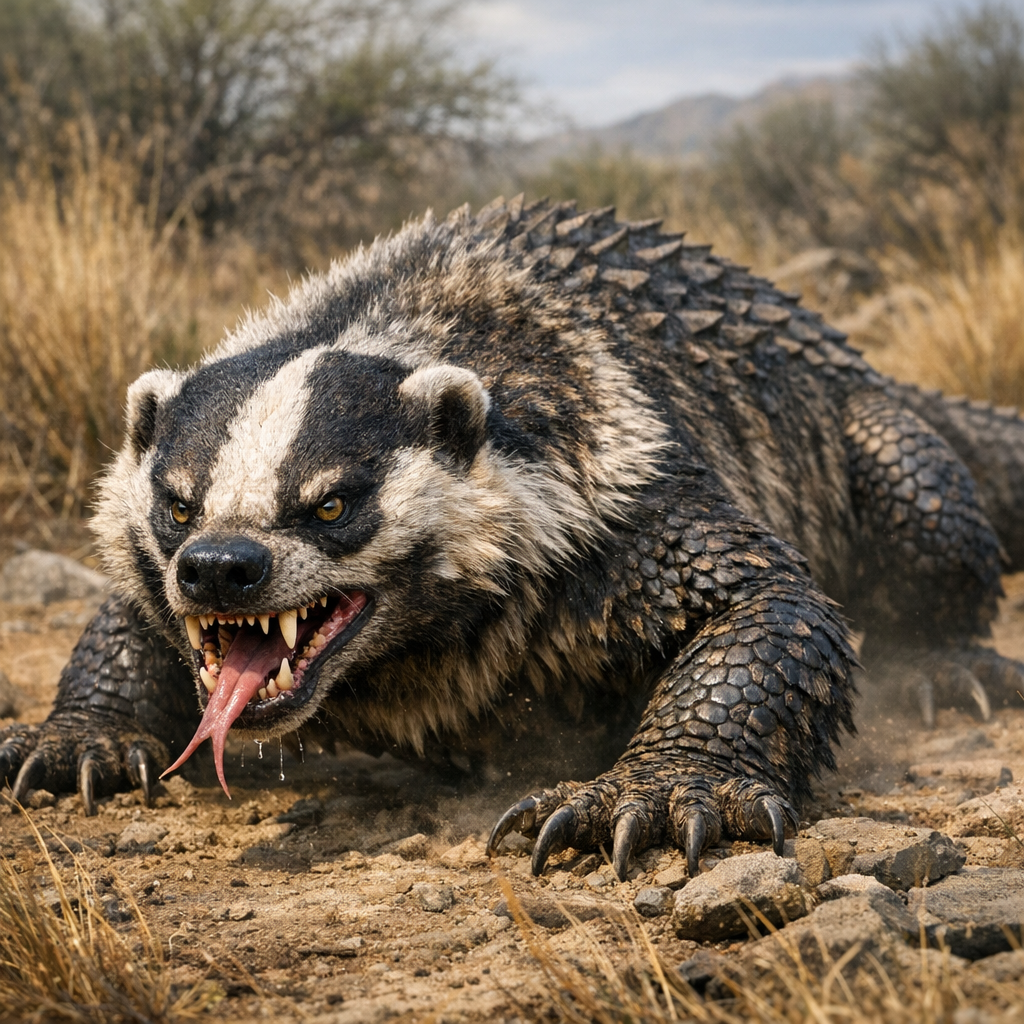 Badgerodon, an AI-generated hybrid of Badger and Komodo Dragon