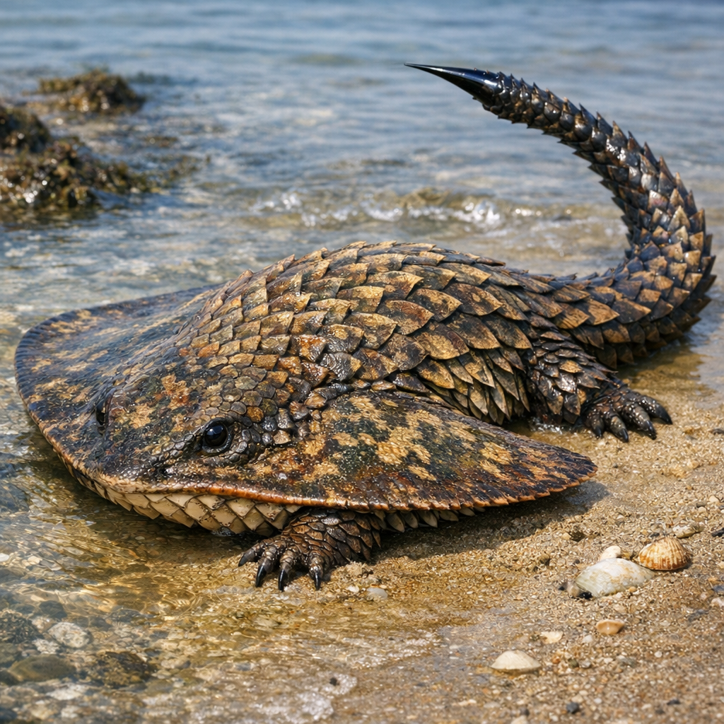 Stingolin, an AI-generated hybrid of Sting Ray and Pangolin