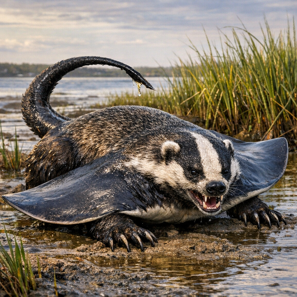 Stingbadger, an AI-generated hybrid of Badger and Sting Ray