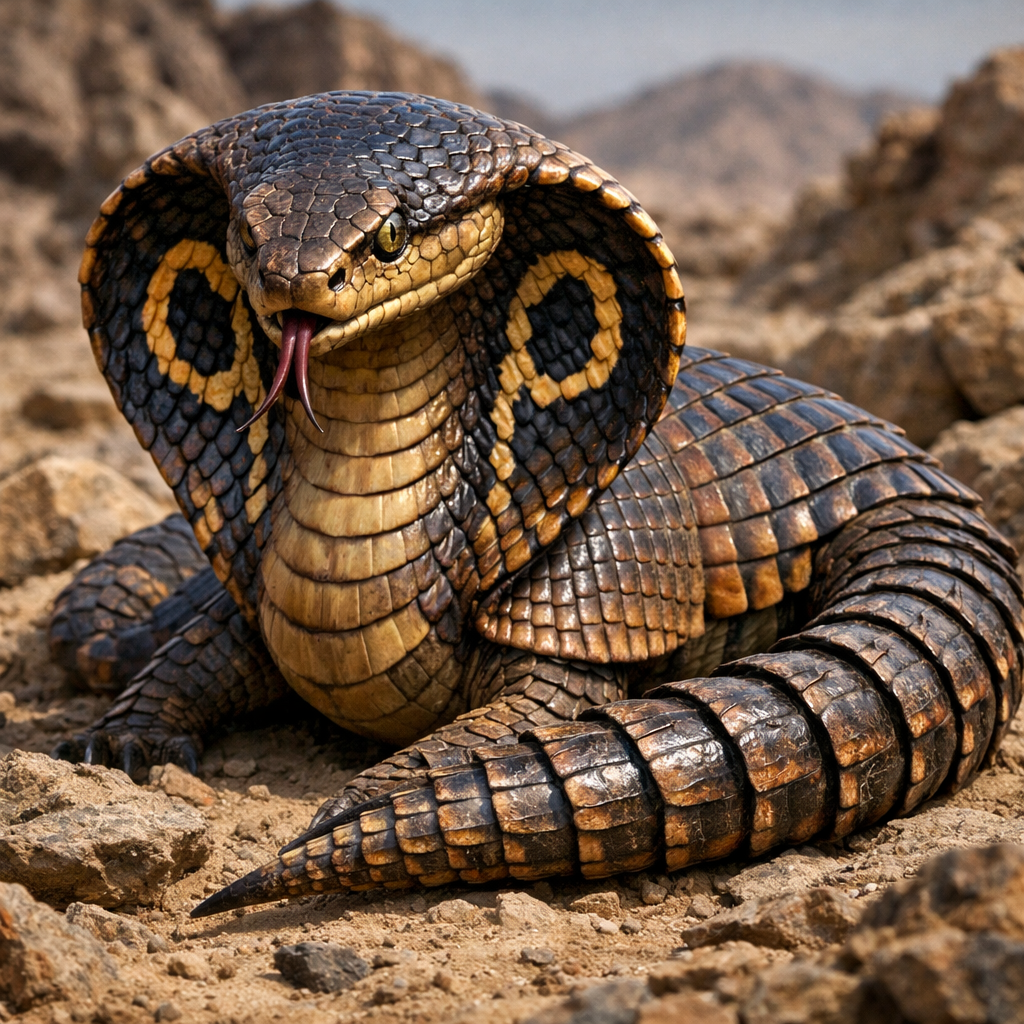 Cobra-dillo, an AI-generated hybrid of Armadillo and Cobra