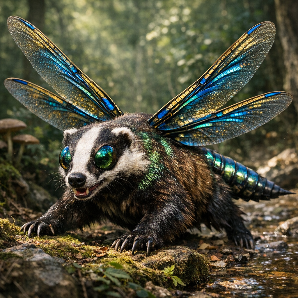 Badgerfly, an AI-generated hybrid of Badger and Dragonfly