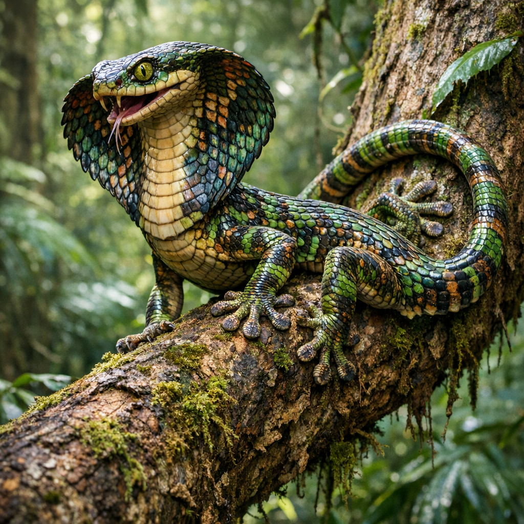 Cobracho, an AI-generated hybrid of Cobra and Gecko