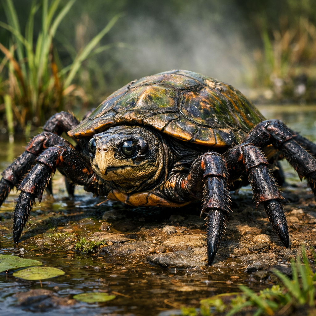 Turtlspider, an AI-generated hybrid of Turtle and Spider