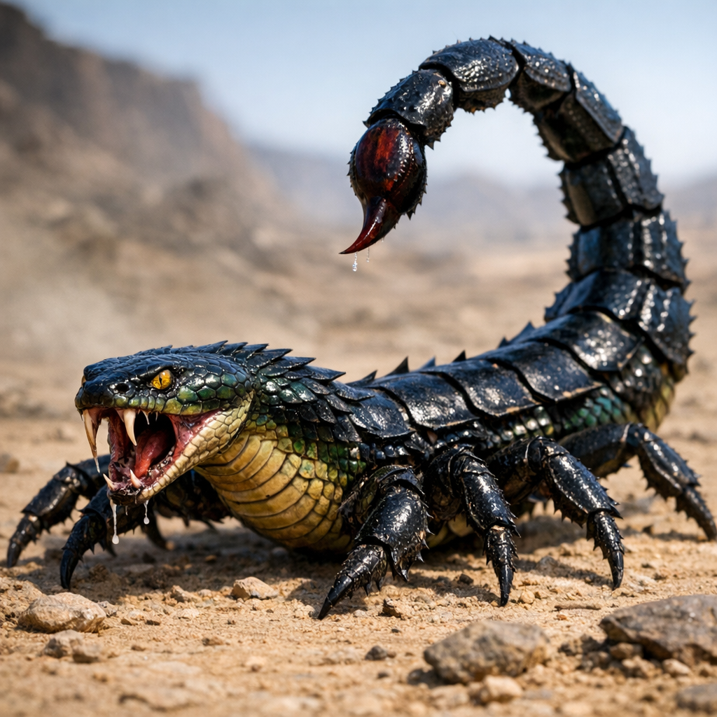Serpiscor, an AI-generated hybrid of Snake and Scorpion