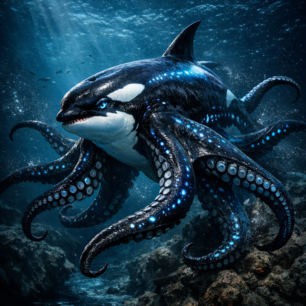 Orcatus, an AI-generated hybrid of Octopus and orca