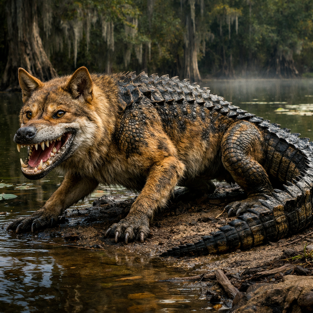 Dalligator, an AI-generated hybrid of Dingo and Alligator