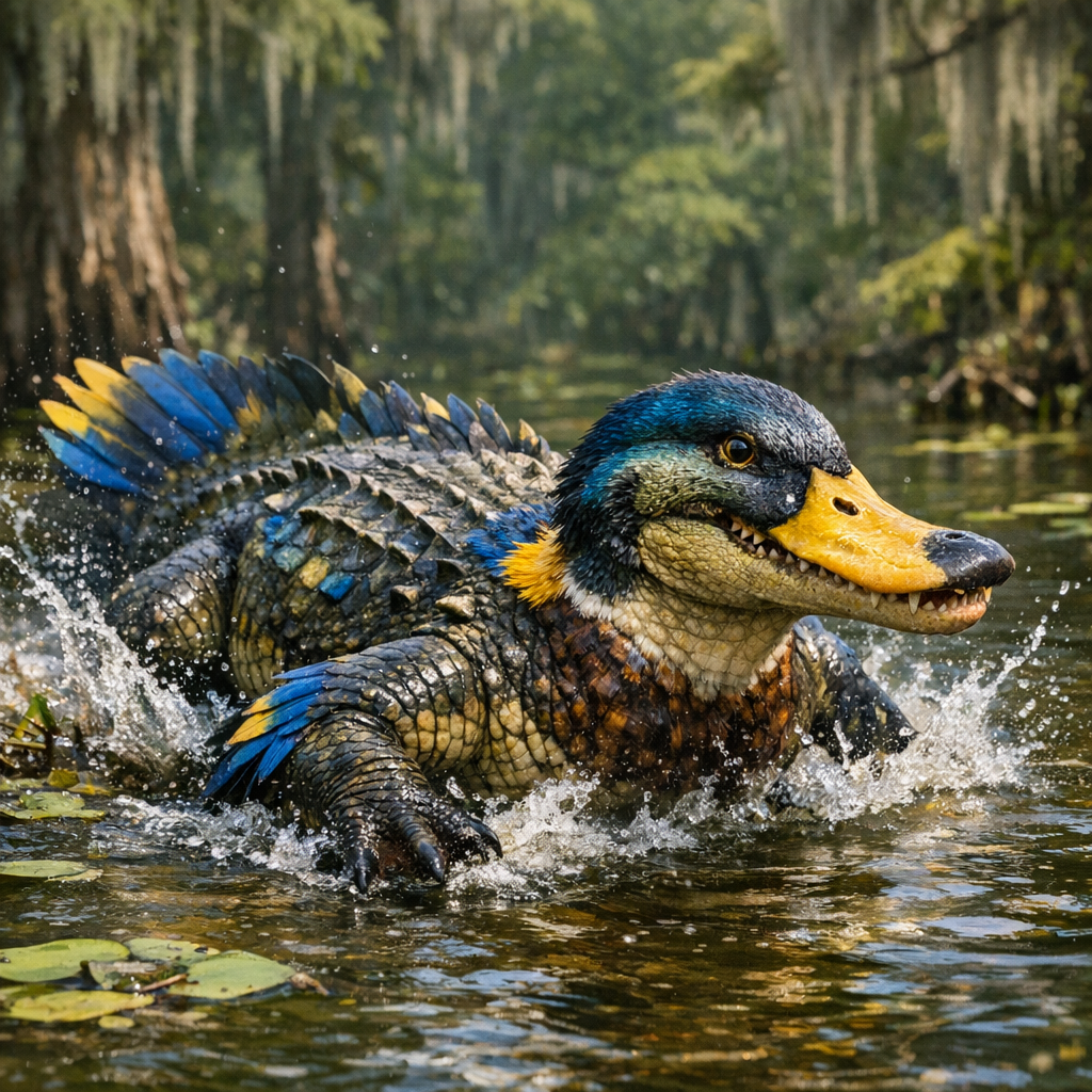 Alliduck, an AI-generated hybrid of Alligator and Duck