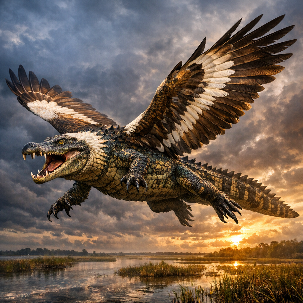 Alligle, an AI-generated hybrid of Alligator and Eagle