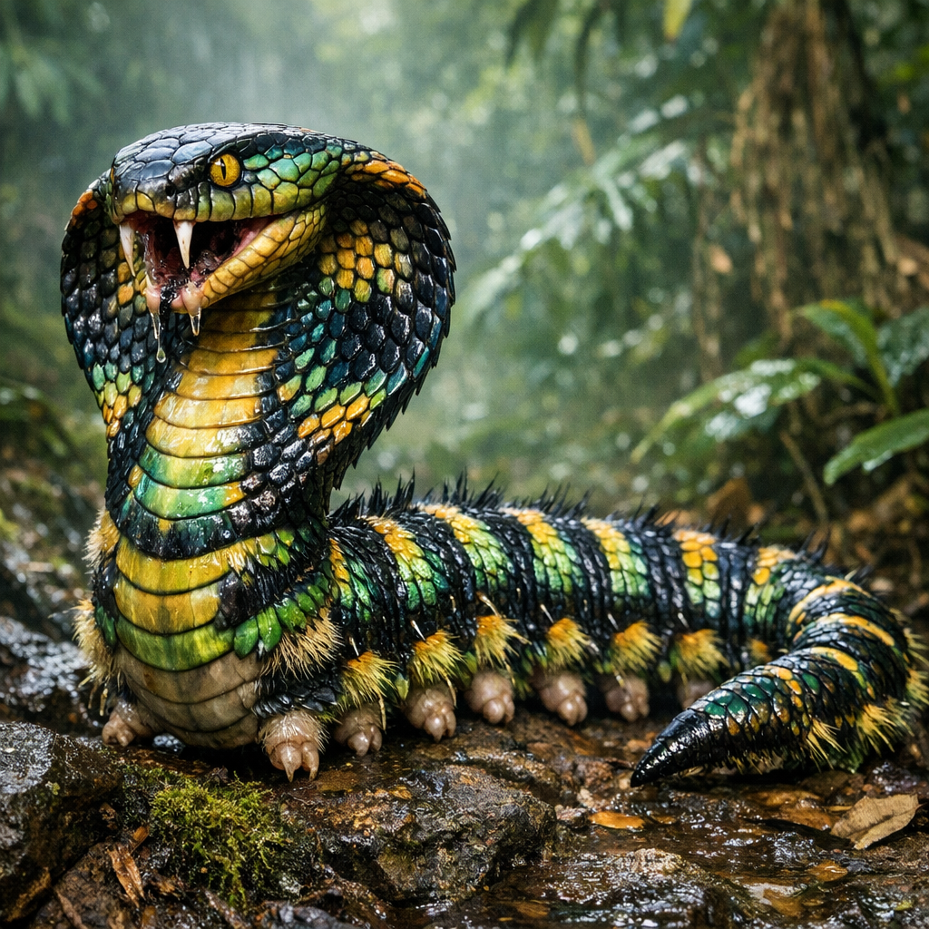 Cobrapillar, an AI-generated hybrid of Cobra and Caterpillar