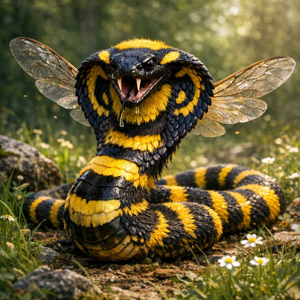 Bumblecobra, an AI-generated hybrid of Bumblebee and Cobra