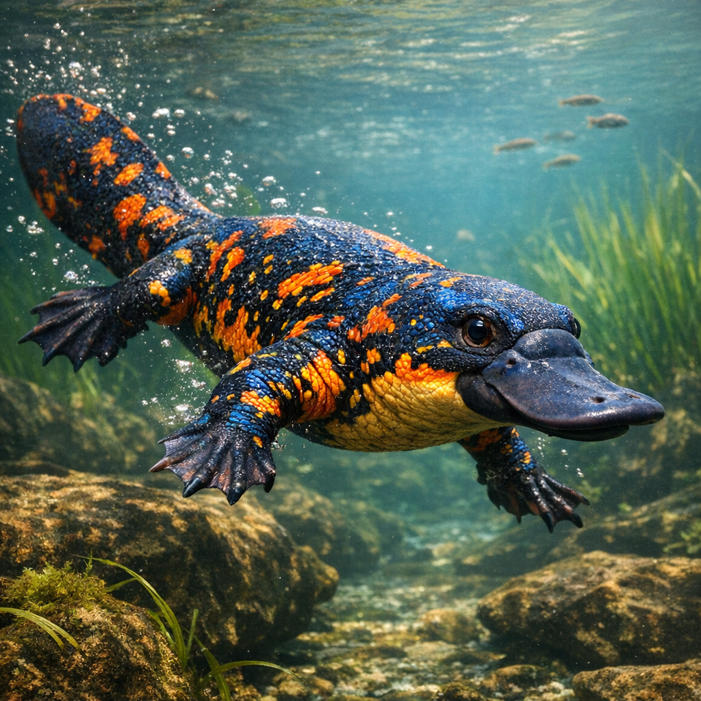 Platysalamandor, an AI-generated hybrid of Platypus and Salamander