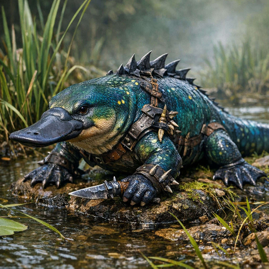 Platysalamander, an AI-generated hybrid of Platypus and Salamander