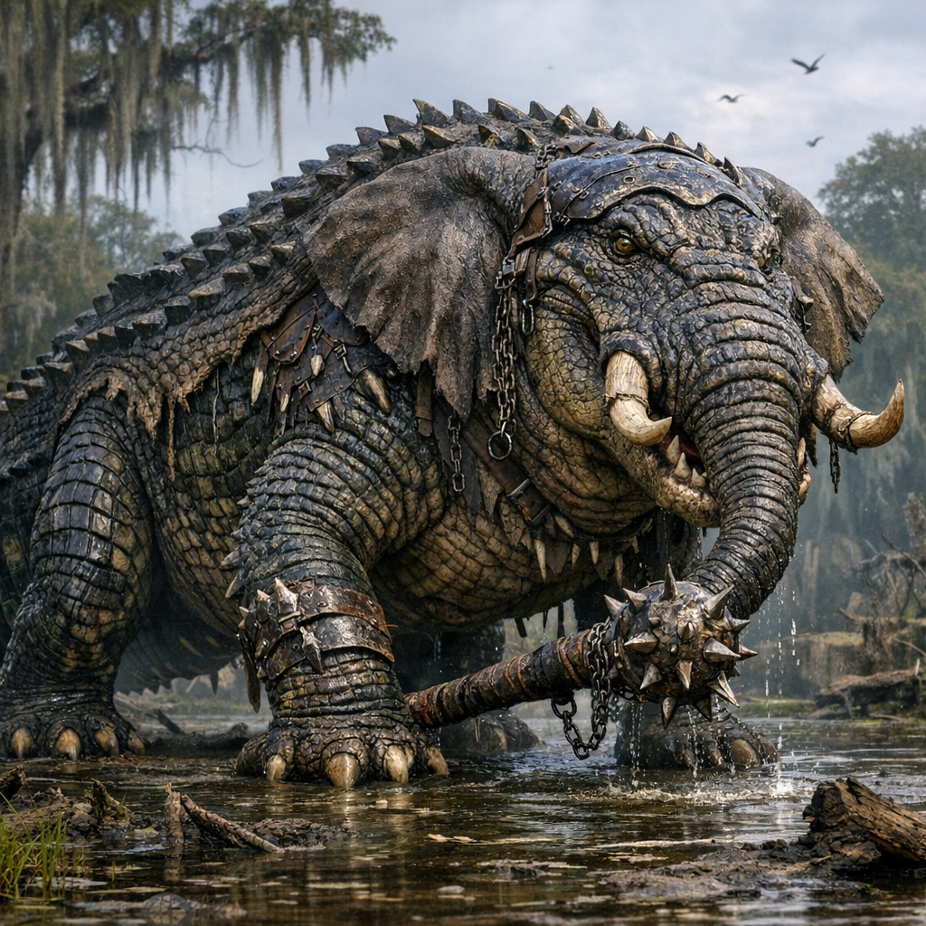 Alliphant, an AI-generated hybrid of Alligator and Elephant