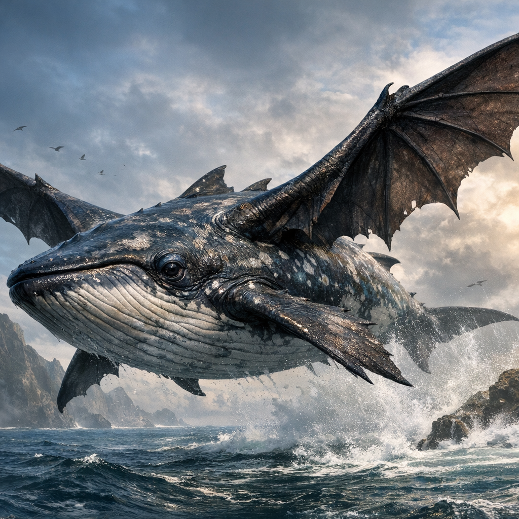 Whibat, an AI-generated hybrid of Whale and Bat