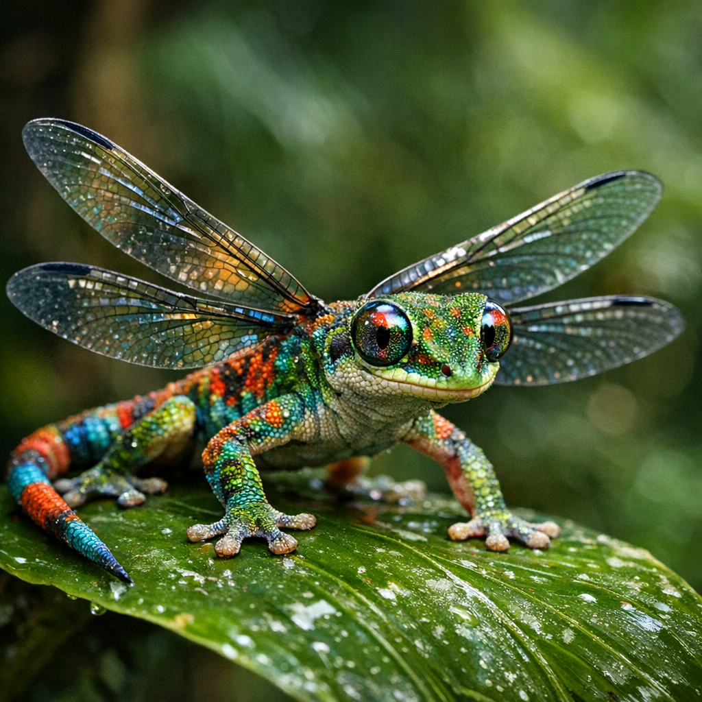 Geckofly, an AI-generated hybrid of Gecko and Dragonfly
