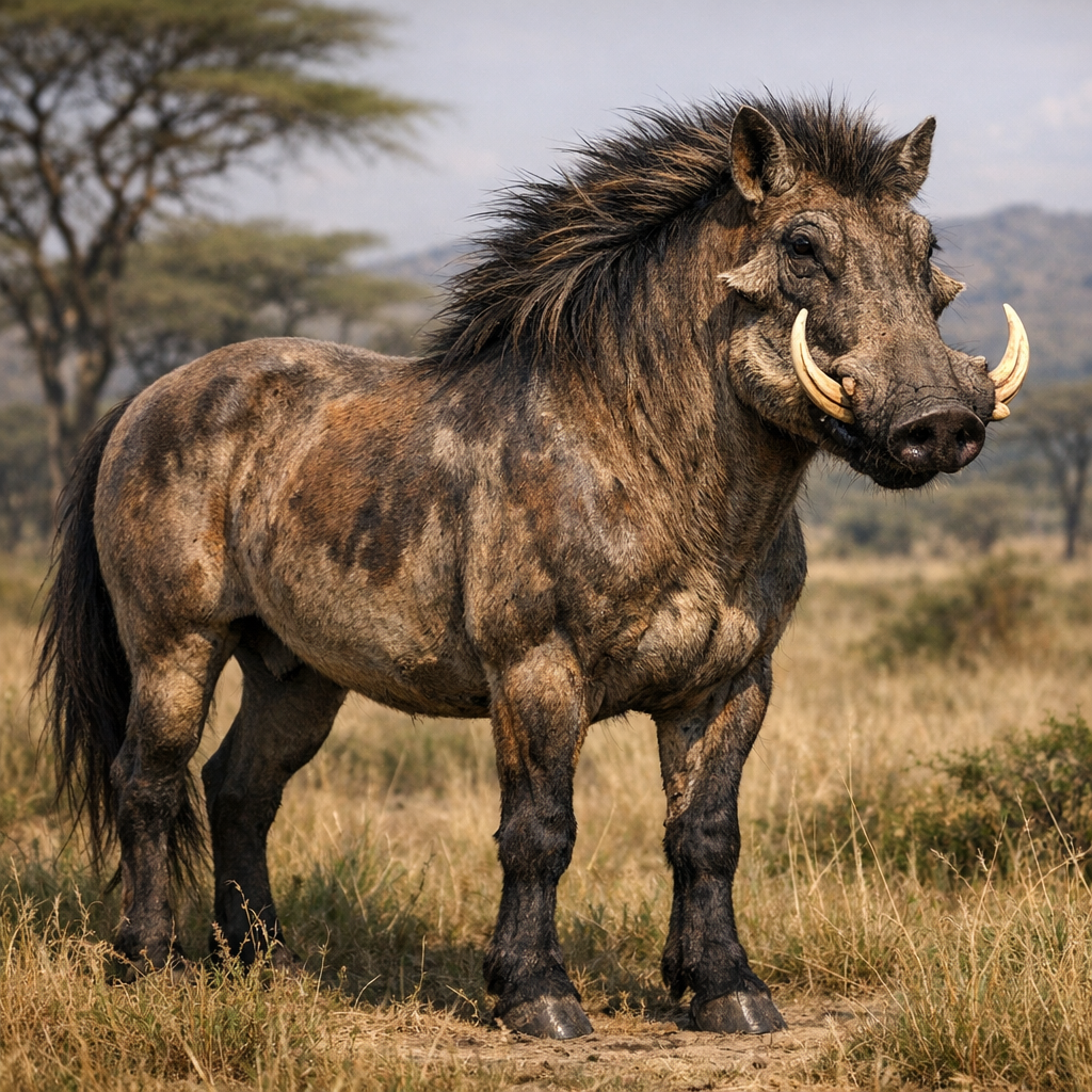 Warthorse, an AI-generated hybrid of Warthog and horse