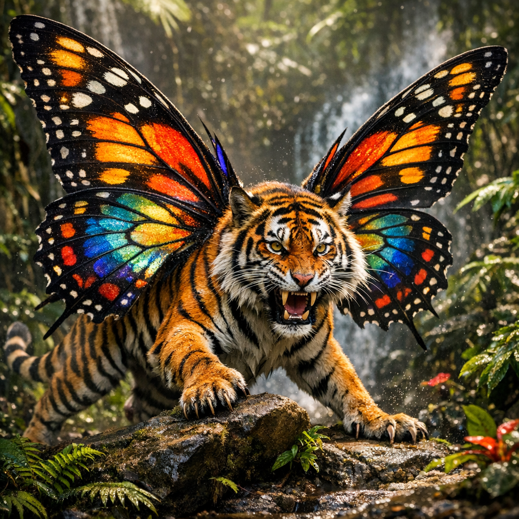 Tigertfly, an AI-generated hybrid of Tiger and Butterfly