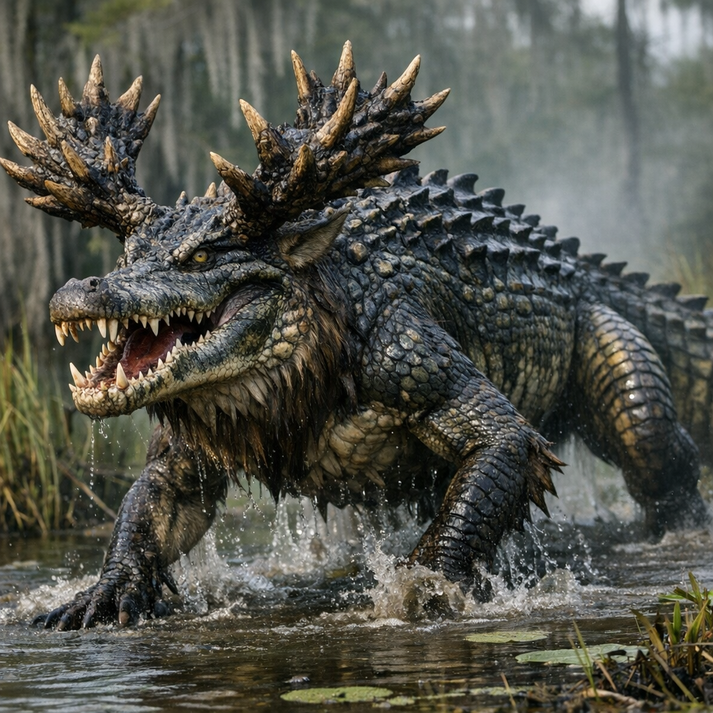 Elgator, an AI-generated hybrid of Elk and Alligator